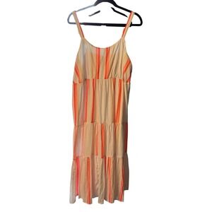 For The Republic Orange Striped Tiered Midi Dress Metallic Gold Accent 1X